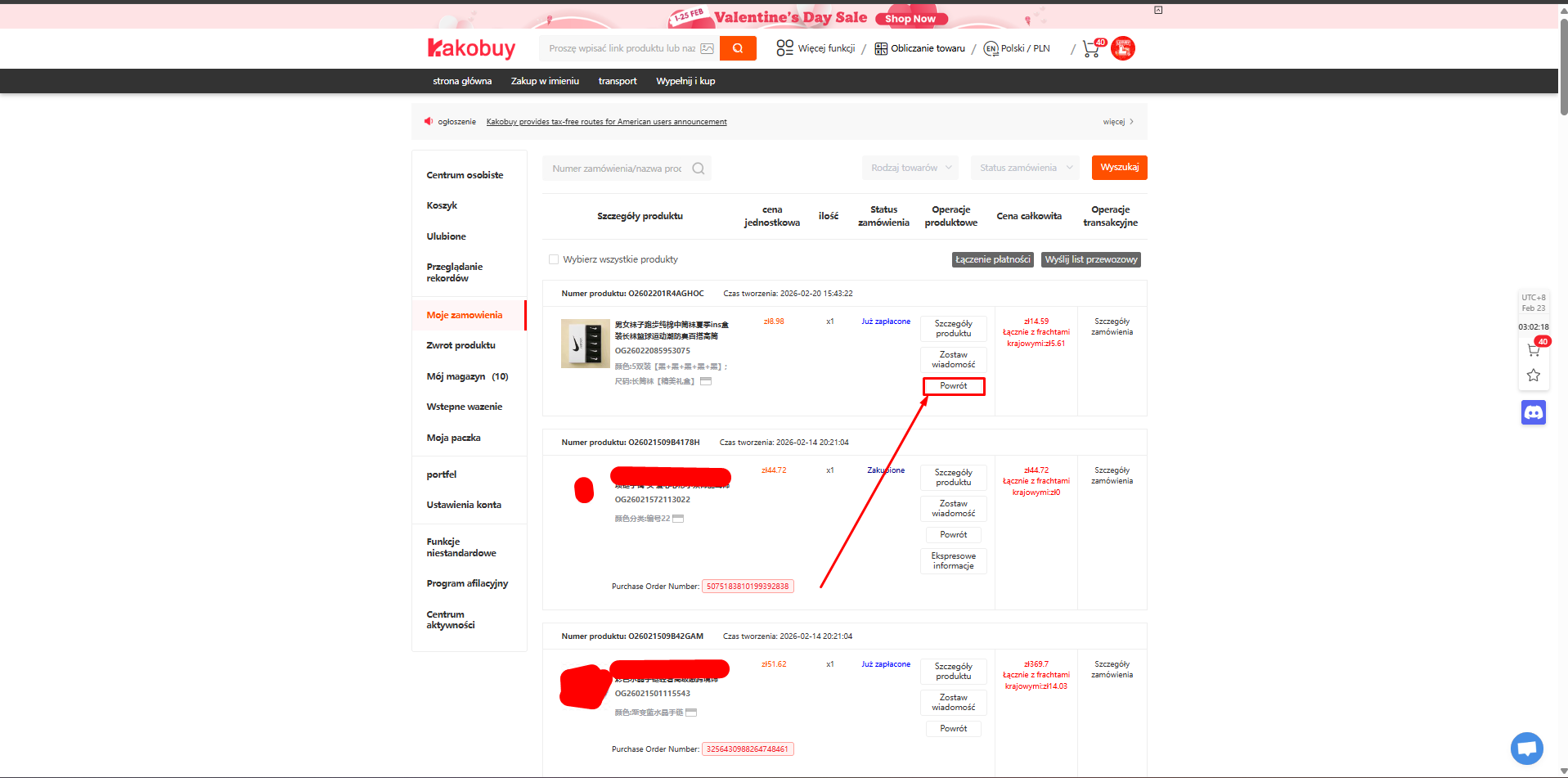 Reporting a return on Kakobuy